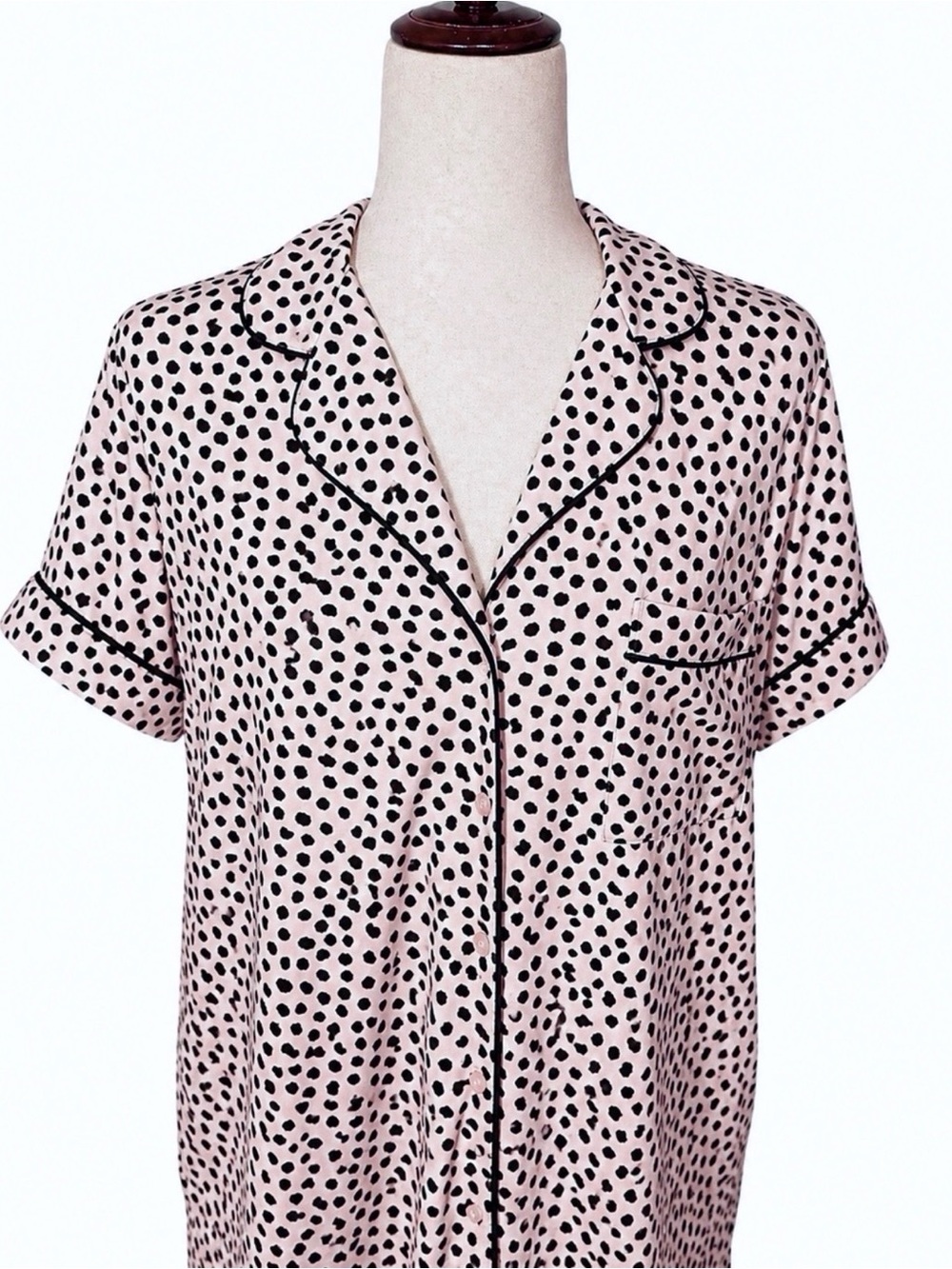 Kate Spade pajamas, top and pants- pink & black polka dots. Sz M